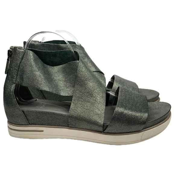 Eileen Fisher sport platform sandals size 10 pewter leather comfy walking - Picture 11 of 11